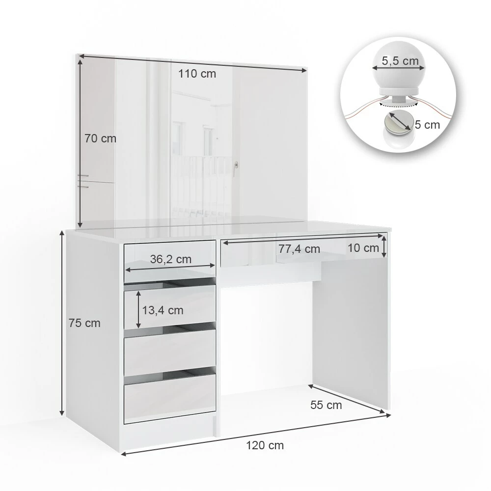 Vicco Schminktisch Sherry Weiß Mit LED-Beleuchtung Spiegel Frisiertisch Kommode 3 Vicco Schminktisch Sherry Weiß Mit LED-Beleuchtung Spiegel Frisiertisch Kommode – Bild 3