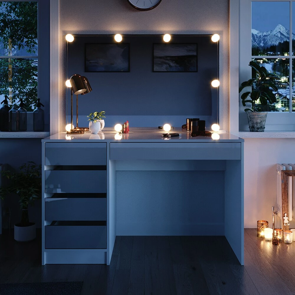 Vicco Schminktisch Sherry Weiß Mit LED-Beleuchtung Spiegel Frisiertisch Kommode 5 Vicco Schminktisch Sherry Weiß Mit LED-Beleuchtung Spiegel Frisiertisch Kommode – Bild 5