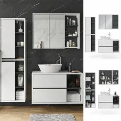 Vicco Badmöbel Set Viola Weiß Spiegelschrank Hochschrank Waschtischunterschrank