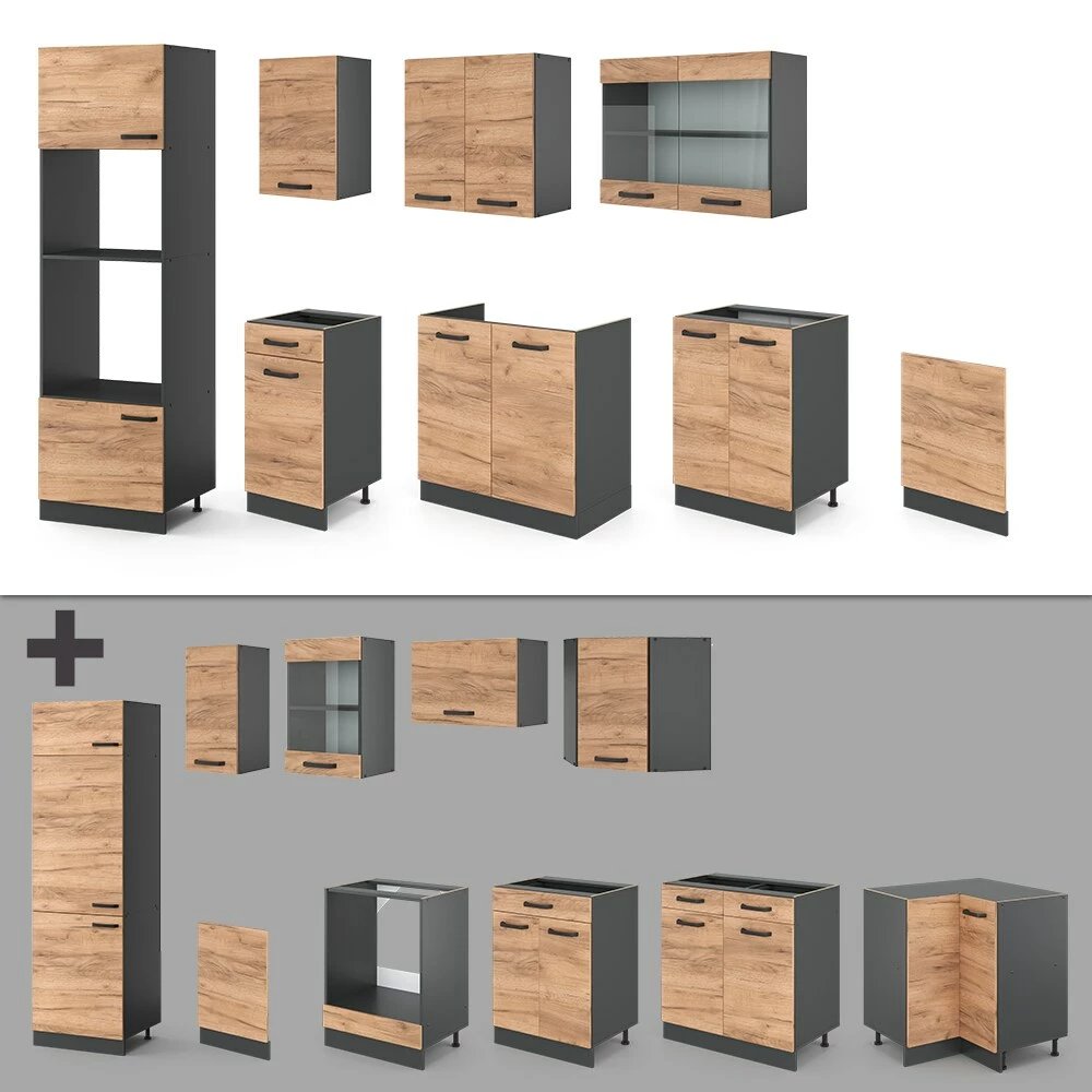 VICCO KÜCHE R-LINE 300 CM KÜCHENZEILE KÜCHENBLOCK EINBAUKÜCHE ANTHRAZIT EICHE 6 VICCO KÜCHE R-LINE 300 CM KÜCHENZEILE KÜCHENBLOCK EINBAUKÜCHE ANTHRAZIT EICHE – Bild 6