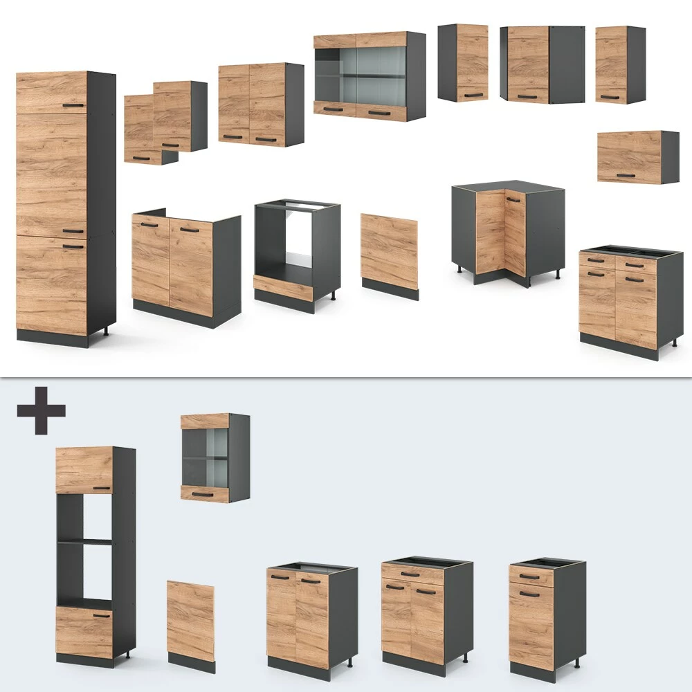 VICCO KÜCHENZEILE R-LINE ECKKÜCHE WINKEL KÜCHE EINBAUKÜCHE KÜCHENBLOCK ANTHRAZIT EICHE 6 VICCO KÜCHENZEILE R-LINE ECKKÜCHE WINKEL KÜCHE EINBAUKÜCHE KÜCHENBLOCK ANTHRAZIT EICHE – Bild 6