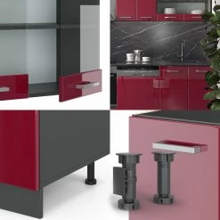 VICCO KÜCHE R-LINE 300 CM KÜCHENZEILE KÜCHENBLOCK EINBAUKÜCHE ANTHRAZIT BORDEAUX HOCHGLANZ -Vicco Geschäft 8600343700 34945 prod 005