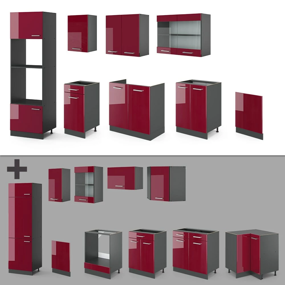 VICCO KÜCHE R-LINE 300 CM KÜCHENZEILE KÜCHENBLOCK EINBAUKÜCHE ANTHRAZIT BORDEAUX HOCHGLANZ 6 VICCO KÜCHE R-LINE 300 CM KÜCHENZEILE KÜCHENBLOCK EINBAUKÜCHE ANTHRAZIT BORDEAUX HOCHGLANZ – Bild 6