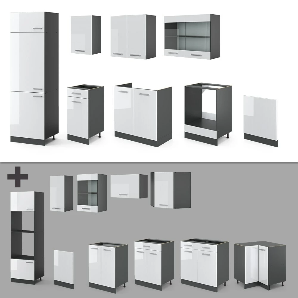 VICCO KÜCHE R-LINE 300 CM KÜCHENZEILE KÜCHENBLOCK EINBAUKÜCHE ANTHRAZIT WEISS HOCHGLANZ 6 VICCO KÜCHE R-LINE 300 CM KÜCHENZEILE KÜCHENBLOCK EINBAUKÜCHE ANTHRAZIT WEISS HOCHGLANZ – Bild 6