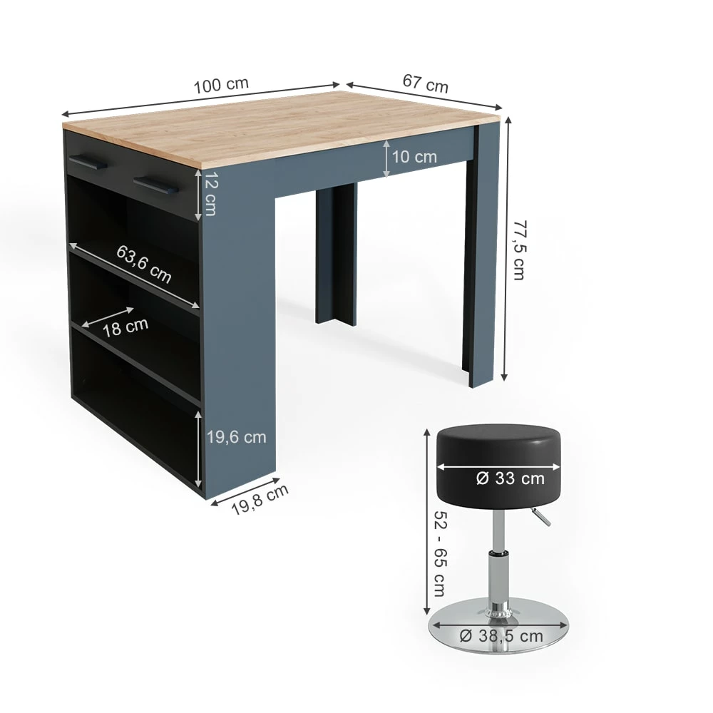 VICCO Bartisch REPOSE Tresen Tisch Hocker Bistrotisch Schublade Eiche Anthrazit 3 VICCO Bartisch REPOSE Tresen Tisch Hocker Bistrotisch Schublade Eiche Anthrazit – Bild 3