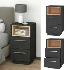 Vicco Nachtschrank Nachttisch Nachtkommode Beatrice Anthrazit 2 Schubladen Kommode