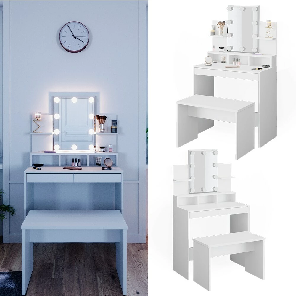 Vicco Schminktisch Frisiertisch Schminkkommode Ania Mit LED Beleuchtung Sitzbank 1 Vicco Schminktisch Frisiertisch Schminkkommode Ania Mit LED Beleuchtung Sitzbank