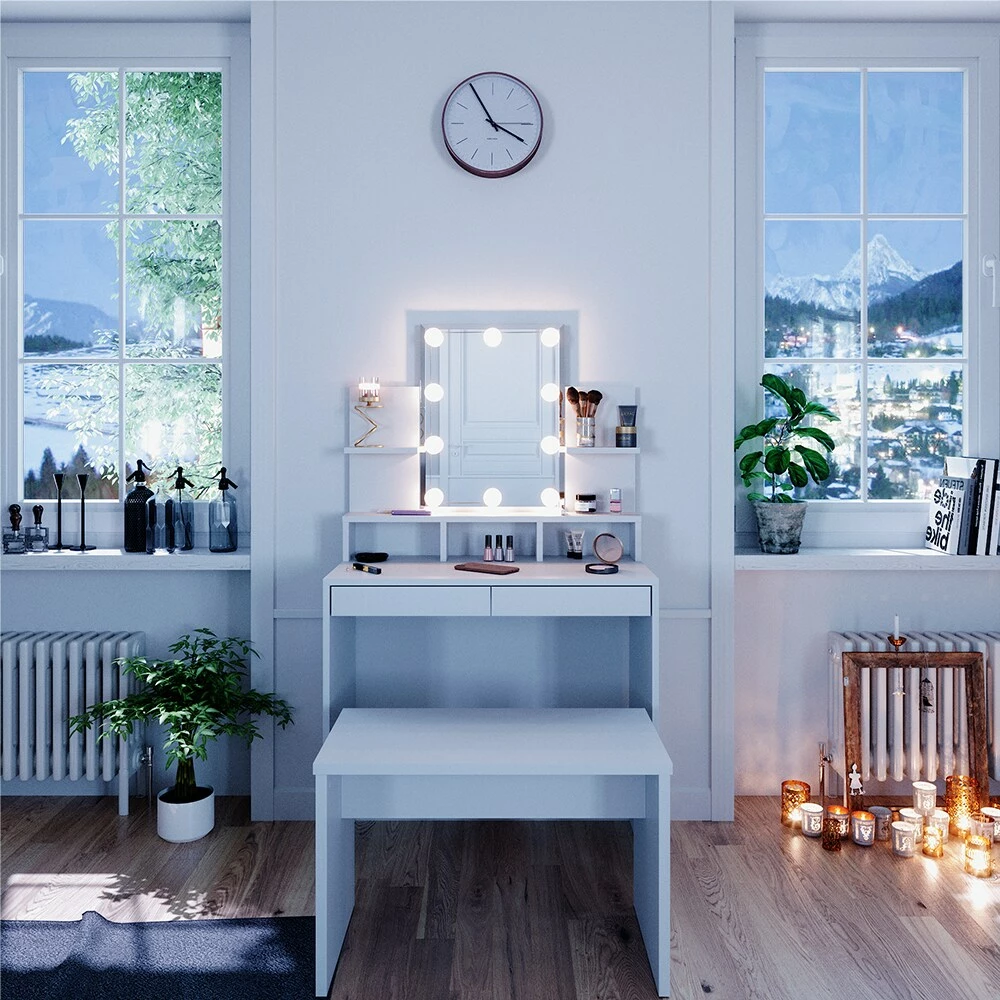 Vicco Schminktisch Frisiertisch Schminkkommode Ania Mit LED Beleuchtung Sitzbank 4 Vicco Schminktisch Frisiertisch Schminkkommode Ania Mit LED Beleuchtung Sitzbank – Bild 4