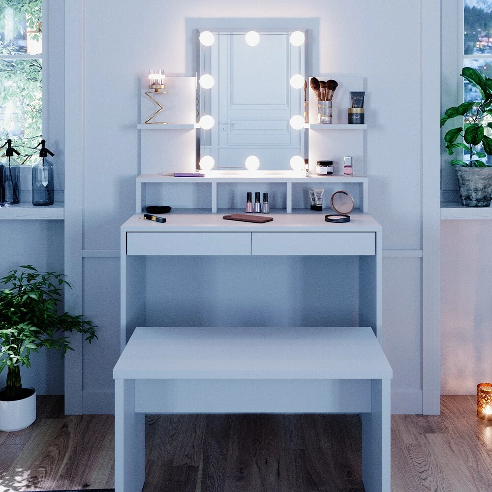 Vicco Schminktisch Frisiertisch Schminkkommode Ania Mit LED Beleuchtung Sitzbank 5 Vicco Schminktisch Frisiertisch Schminkkommode Ania Mit LED Beleuchtung Sitzbank – Bild 5