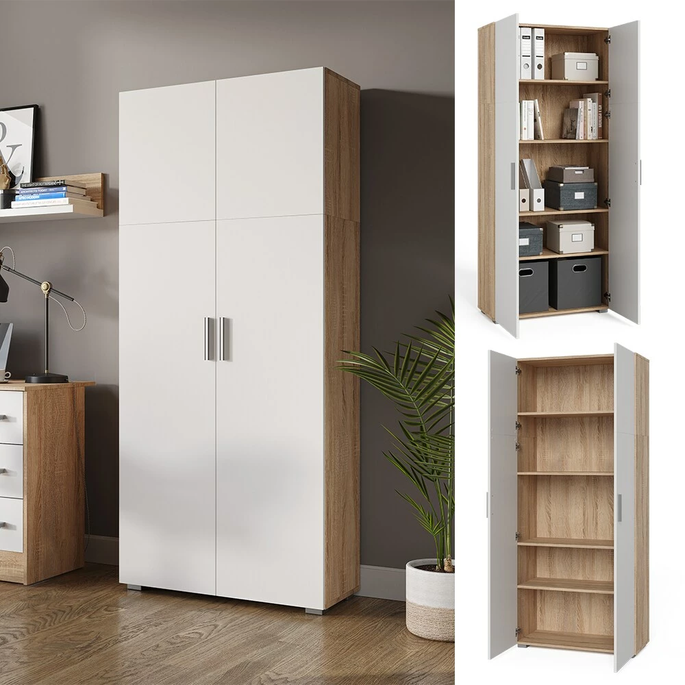 Vicco Aktenschrank Mehrzweckschrank Büroschrank Ingo Weiß-Sonoma 2 Türen Fächer 1 Vicco Aktenschrank Mehrzweckschrank Büroschrank Ingo Weiß-Sonoma 2 Türen Fächer