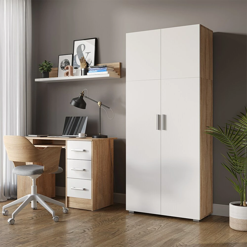 Vicco Aktenschrank Mehrzweckschrank Büroschrank Ingo Weiß-Sonoma 2 Türen Fächer 4 Vicco Aktenschrank Mehrzweckschrank Büroschrank Ingo Weiß-Sonoma 2 Türen Fächer – Bild 4