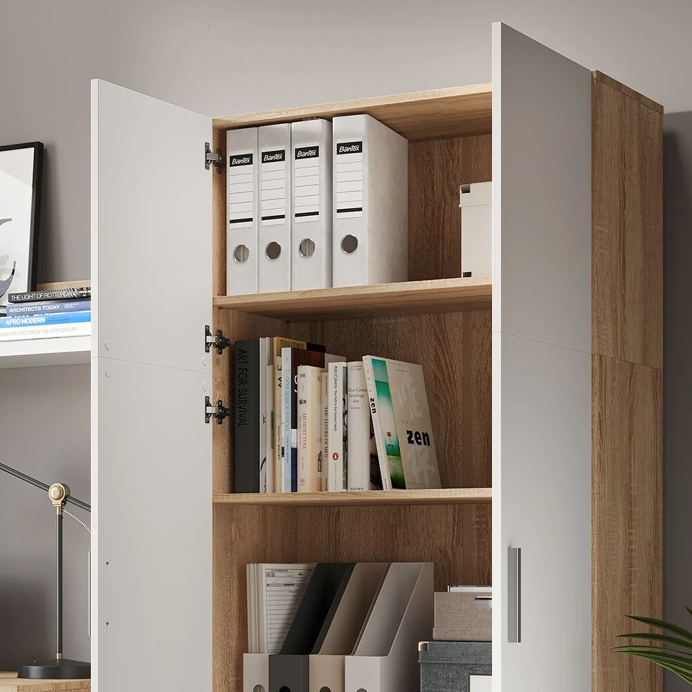 Vicco Aktenschrank Mehrzweckschrank Büroschrank Ingo Weiß-Sonoma 2 Türen Fächer 5 Vicco Aktenschrank Mehrzweckschrank Büroschrank Ingo Weiß-Sonoma 2 Türen Fächer – Bild 5