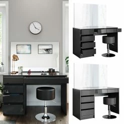 VICCO Schminktisch Sherry Anthrazit Hochglanz Frisiertisch Spiegel Hocker