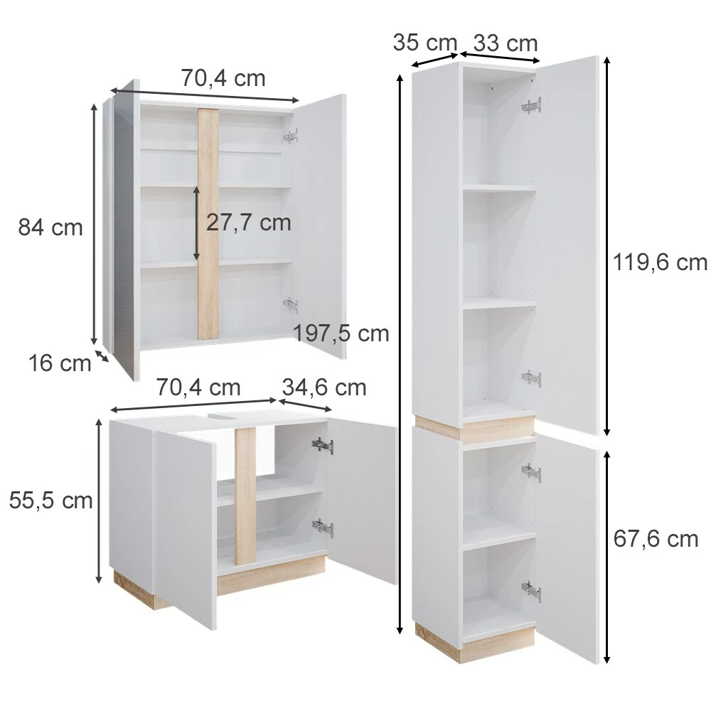 Vicco Badmöbelset Spiegelschrank Unterschrank Hochschrank Gloria Weiß/Sonoma Bad 2 Vicco Badmöbelset Spiegelschrank Unterschrank Hochschrank Gloria Weiß/Sonoma Bad – Bild 2