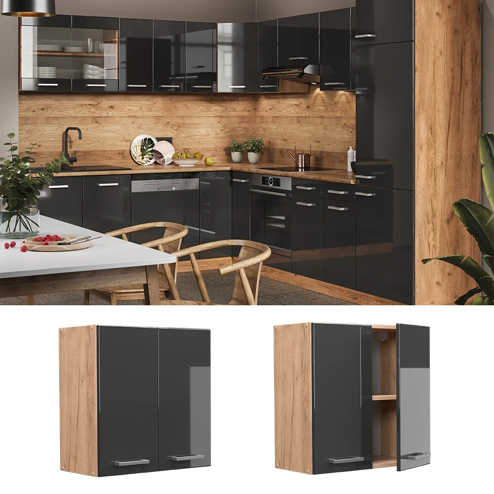 Vicco Hängeschrank Küchenschrank Küchenzeile R-Line 60 Cm Goldkraft Anthrazit 1 Vicco Hängeschrank Küchenschrank Küchenzeile R-Line 60 Cm Goldkraft Anthrazit