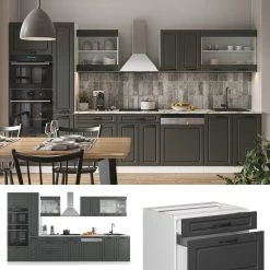 Vicco Küchenzeile Küchenblock Einbauküche R-Line 350 Cm Landhaus Weiß Anthrazit Küche