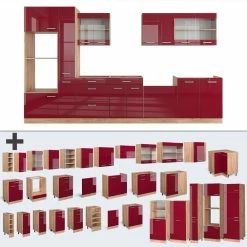 Vicco Küchenzeile Küchenblock Einbauküche R-Line 350 Cm Eiche Bordeaux Hochglanz Küche -Vicco Geschäft 8600343700 37663 prod 006