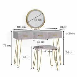 Vicco Schminktisch Frisiertisch Schminkkommode Layla Weiß Grau LED-Spiegel Design-Hocker 100x79 Cm Modern Schlafzimmer Kommode Schublade Ablage Aufbewahrung Touch-Switch Kosmetiktisch Make-Up-Tisch -Vicco Geschäft 8600343700 38504 prod 003