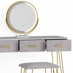 Vicco Schminktisch Frisiertisch Schminkkommode Layla Weiß Grau LED-Spiegel Design-Hocker 100x79 Cm Modern Schlafzimmer Kommode Schublade Ablage Aufbewahrung Touch-Switch Kosmetiktisch Make-Up-Tisch -Vicco Geschäft 8600343700 38504 prod 006