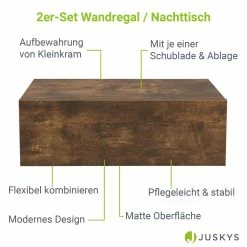 Juskys Wandregal Nachttisch Hängend 2er Set Holz 46x30x15 Cm - 1 Schublade Nachtkommode Natur -Vicco Geschäft 8600348200 19620 prod 003
