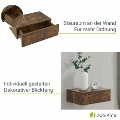 Juskys Wandregal Nachttisch Hängend 2er Set Holz 46x30x15 Cm - 1 Schublade Nachtkommode Natur -Vicco Geschäft 8600348200 19620 prod 004
