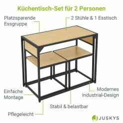Juskys Küchentisch Set Mit Esstisch & 2 Stühlen - Industrial Design, Platzsparend - Helle Holzoptik -Vicco Geschäft 8600348200 19806 prod 003