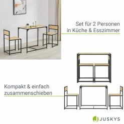 Juskys Küchentisch Set Mit Esstisch & 2 Stühlen - Industrial Design, Platzsparend - Helle Holzoptik -Vicco Geschäft 8600348200 19806 prod 004