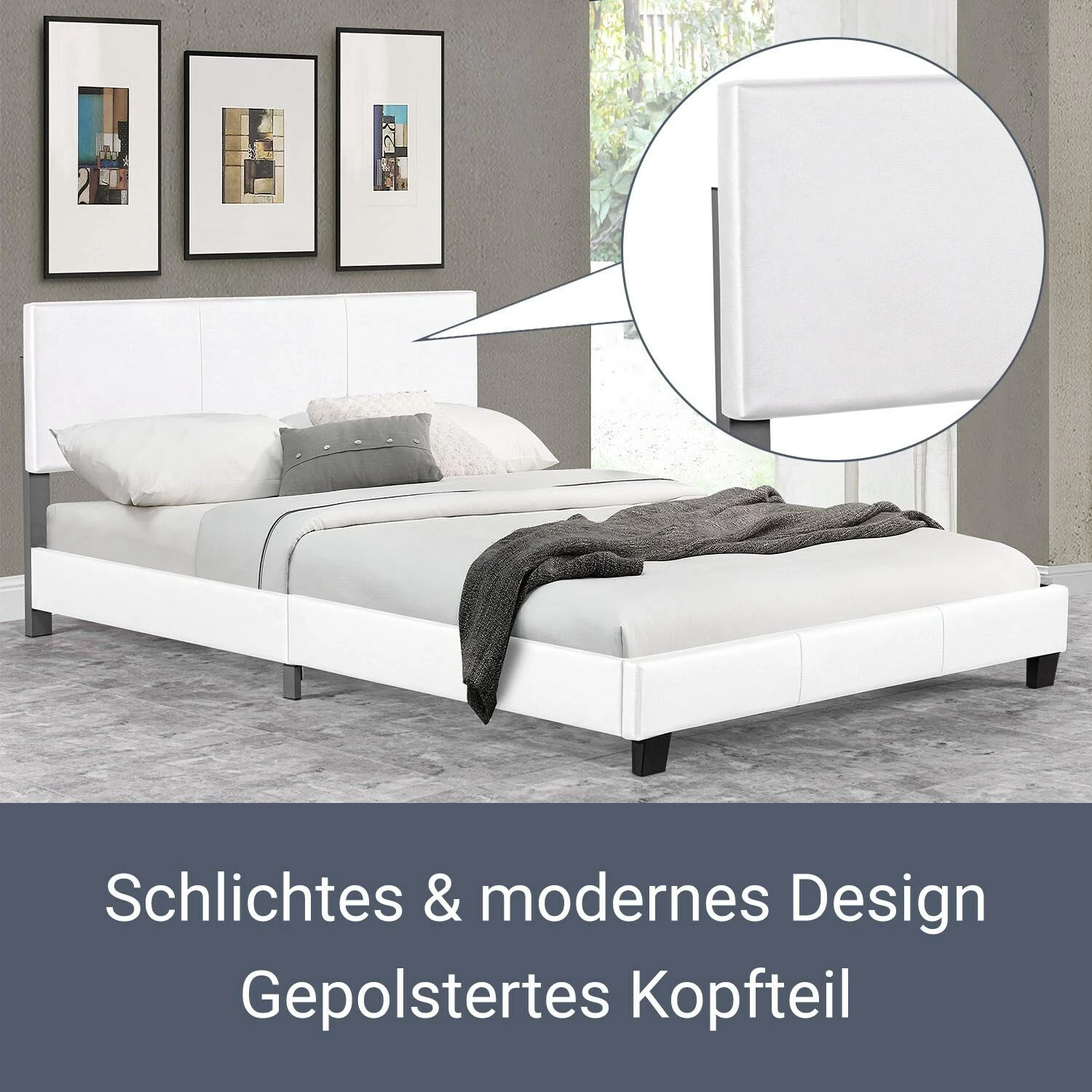 Juskys Polsterbett Bolonia 140x200 Cm - Bett Mit Lattenrost – Jugendbett Weiß 4 Juskys Polsterbett Bolonia 140x200 Cm - Bett Mit Lattenrost – Jugendbett Weiß – Bild 4