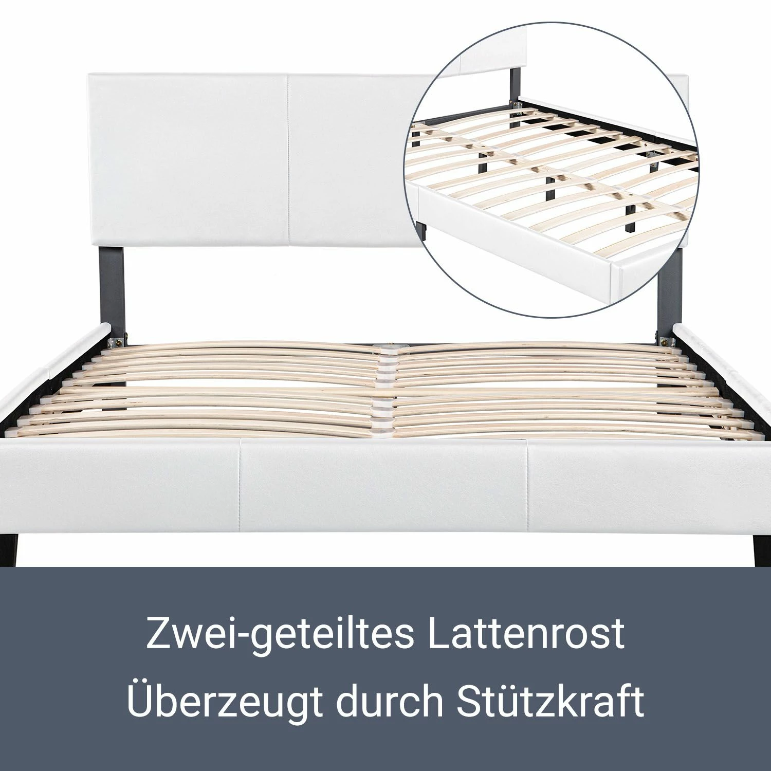 Juskys Polsterbett Bolonia 140x200 Cm - Bett Mit Lattenrost – Jugendbett Weiß 5 Juskys Polsterbett Bolonia 140x200 Cm - Bett Mit Lattenrost – Jugendbett Weiß – Bild 5