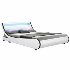 Juskys Polsterbett Valencia 140x200 Cm - Bett Mit Lattenrost & LED Beleuchtung – Jugendbett Weiß
