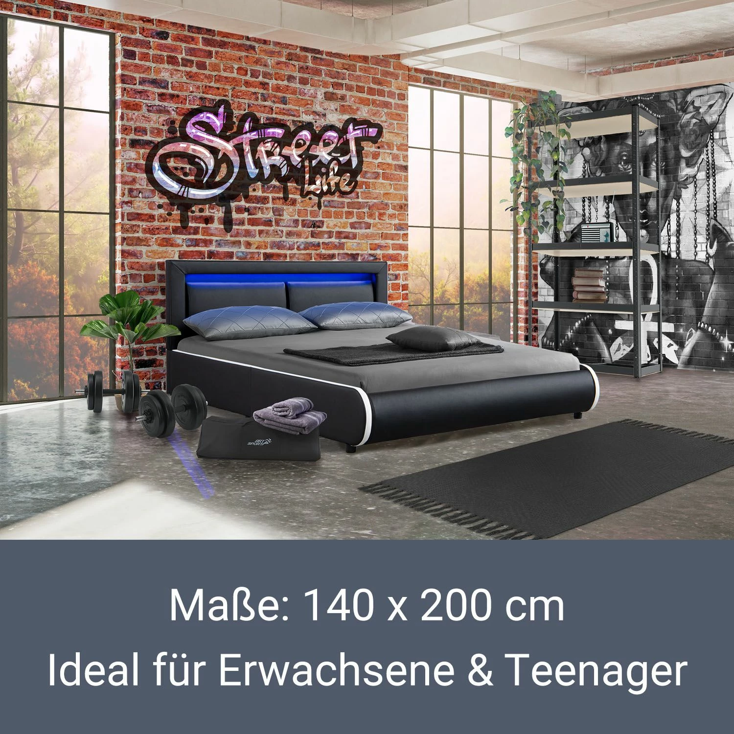 Juskys Polsterbett Murcia 140 X 200 Cm - Schwarz 3 Juskys Polsterbett Murcia 140 X 200 Cm - Schwarz – Bild 3