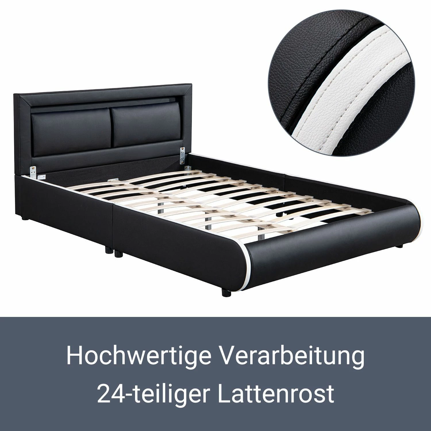 Juskys Polsterbett Murcia 140 X 200 Cm - Schwarz 4 Juskys Polsterbett Murcia 140 X 200 Cm - Schwarz – Bild 4