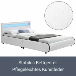 Juskys Polsterbett Sevilla 140x200 Cm – Bett Mit LED Beleuchtung & Lattenrost – Jugendbett Weiß -Vicco Geschäft 8600348200 49928540 prod 003
