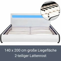 Juskys Polsterbett Sevilla 140x200 Cm – Bett Mit LED Beleuchtung & Lattenrost – Jugendbett Weiß -Vicco Geschäft 8600348200 49928540 prod 004