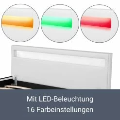 Juskys Polsterbett Sevilla 140x200 Cm – Bett Mit LED Beleuchtung & Lattenrost – Jugendbett Weiß -Vicco Geschäft 8600348200 49928540 prod 005