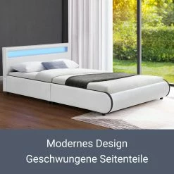 Juskys Polsterbett Sevilla 140x200 Cm – Bett Mit LED Beleuchtung & Lattenrost – Jugendbett Weiß -Vicco Geschäft 8600348200 49928540 prod 006