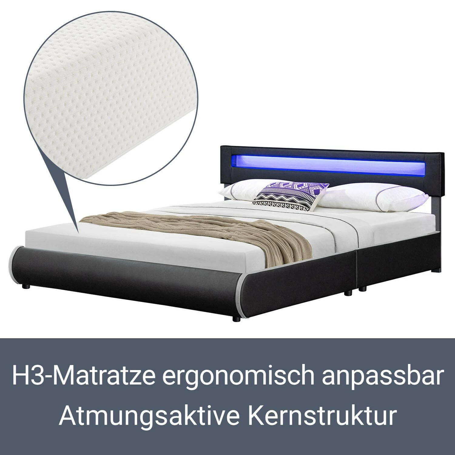 Juskys Polsterbett Sevilla 180 X 200 Cm Schwarz Doppelbett Ehebett Mit Kaltschaummatratze 5 Juskys Polsterbett Sevilla 180 X 200 Cm Schwarz Doppelbett Ehebett Mit Kaltschaummatratze – Bild 5