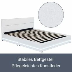 Juskys Polsterbett Toulouse 140x200 Cm Mit Matratze, Lattenrost, Kopfteil, LED & Stauraum In Weiß -Vicco Geschäft 8600348200 54998513 prod 003
