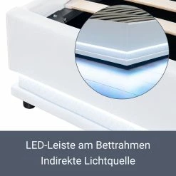Juskys Polsterbett Toulouse 140x200 Cm Mit Matratze, Lattenrost, Kopfteil, LED & Stauraum In Weiß -Vicco Geschäft 8600348200 54998513 prod 004