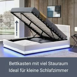 Juskys Polsterbett Toulouse 140x200 Cm Mit Matratze, Lattenrost, Kopfteil, LED & Stauraum In Weiß -Vicco Geschäft 8600348200 54998513 prod 005