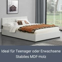 Juskys Polsterbett Marbella 140x200 Cm Weiß Mit Bettkasten & Lattenrost – Bett Mit Holzgestell -Vicco Geschäft 8600348200 55087734 prod 003