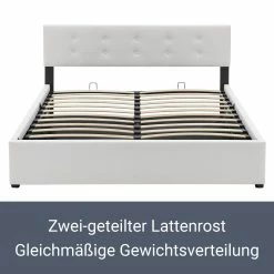 Juskys Polsterbett Marbella 140x200 Cm Weiß Mit Bettkasten & Lattenrost – Bett Mit Holzgestell -Vicco Geschäft 8600348200 55087734 prod 005
