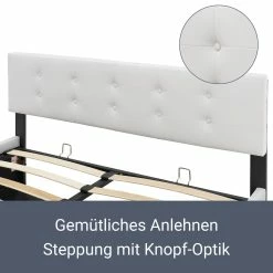 Juskys Polsterbett Marbella 140x200 Cm Weiß Mit Bettkasten & Lattenrost – Bett Mit Holzgestell -Vicco Geschäft 8600348200 55087734 prod 006