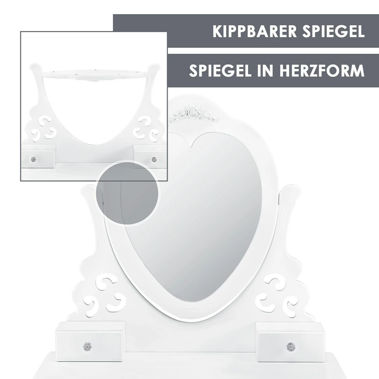 Juskys Schminktisch Julia - Frisiertisch Mit Spiegel, Hocker & 4 Schubladen - Weiß - Mädchen Kinder 5 Juskys Schminktisch Julia - Frisiertisch Mit Spiegel, Hocker & 4 Schubladen - Weiß - Mädchen Kinder – Bild 5