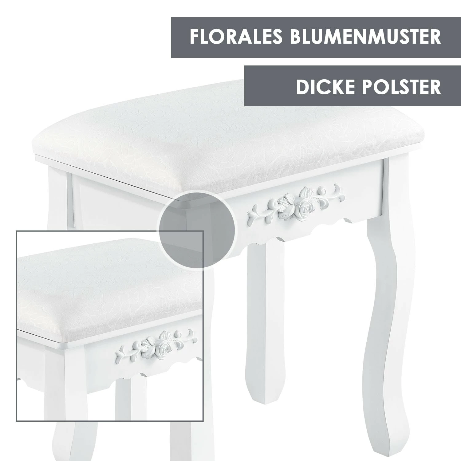 Juskys Schminktisch Julia - Frisiertisch Mit Spiegel, Hocker & 4 Schubladen - Weiß - Mädchen Kinder 6 Juskys Schminktisch Julia - Frisiertisch Mit Spiegel, Hocker & 4 Schubladen - Weiß - Mädchen Kinder – Bild 6