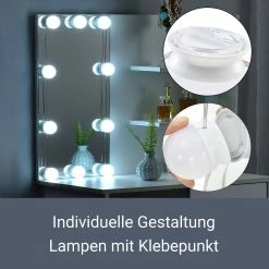 Juskys Schminktisch Jenna 75x40x135 Cm Weiß Mit Spiegel, LED-Beleuchtung, Schublade & Ablagefächer -Vicco Geschäft 8600348200 62368512 prod 006