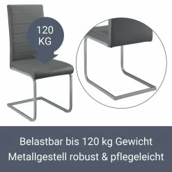Juskys Freischwinger Schwingstuhl Vegas 2er Set Mit Metall-Gestell & Bezug Aus Kunstleder In Grau -Vicco Geschäft 8600348200 64042599 prod 003