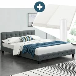Juskys Polsterbett Manresa 140 X 200 Cm - Bett Komplett-Set Mit Matratze, Lattenrost Und Kopfteil