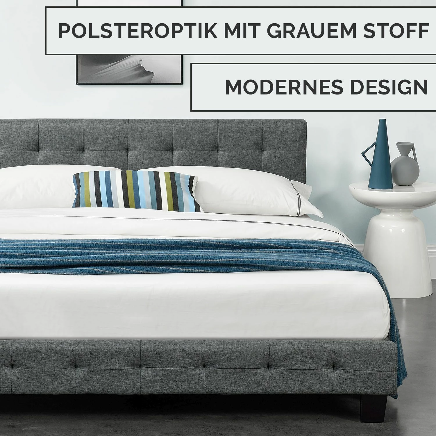Juskys Polsterbett Manresa 140 X 200 Cm - Bett Komplett-Set Mit Matratze, Lattenrost Und Kopfteil 2 Juskys Polsterbett Manresa 140 X 200 Cm - Bett Komplett-Set Mit Matratze, Lattenrost Und Kopfteil – Bild 2
