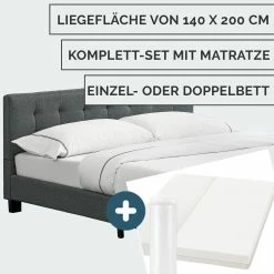 Juskys Polsterbett Manresa 140 X 200 Cm - Bett Komplett-Set Mit Matratze, Lattenrost Und Kopfteil 8 Juskys Polsterbett Manresa 140 X 200 Cm - Bett Komplett-Set Mit Matratze, Lattenrost Und Kopfteil -Vicco Geschäft 8600348200 69638869 prod 003